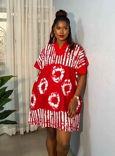 Maternity Dress Styles African Print, Red Short Sleeve Dress With Batik Print, Red Cotton Batik Print Dresses, Red Cotton Dress With Batik Print, Adire Shirt Dress, Bitenge Fashions, Silk Kampala Styles, Kampala Gown, Adire Gown Styles