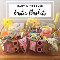 baby and toddler easter baskets on a table