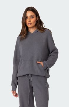 Wynter Oversized Knit Hoodie Stylish Loungewear, Fabric Matching, Dream Outfits, Hoodie Oversize, Hooded Top, Oversize Knit, Top Pants Set, Knit Hoodie, Hooded Tops