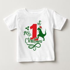 My First Christmas Cute Dinosaur Dino Baby Boy Baby T-Shirt features the text "My 1st Christmas" in modern script typography accented with a cutedinosaur wering a Santa hat. Perfect Christmas gift for a baby boy or baby girl. Created by Evco Studio www.zazzle.com/store/evcostudio First Christmas Gifts, My 1st Christmas, Script Typography, My First Christmas, Christmas Cute, Cute Dinosaur, Baby T Shirt, Babies First Christmas, Boy Baby