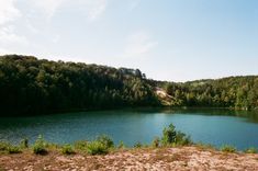 a large body of water surrounded by trees