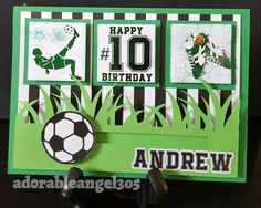 a soccer themed birthday card with the number 10 on it