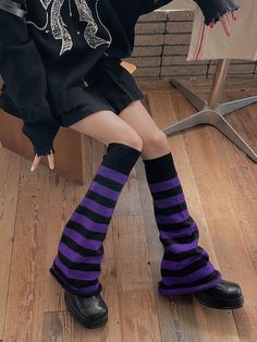 Material: Knit cottonColor: Black white, Black grey, Coffee camel Purple And Black Leg Warmers, Clawdeen Halloween, Uzi Cosplay, Leg Warmer Crochet, Purple Leg Warmers, Arm And Leg Warmers, Legwarmers Outfit, Leg Warms, Y2k Leg Warmers