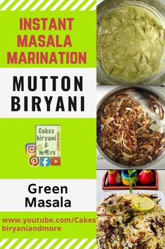 an advertisement for mutton biriyani with pictures of different foods in it