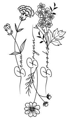 a drawing of flowers on a white background