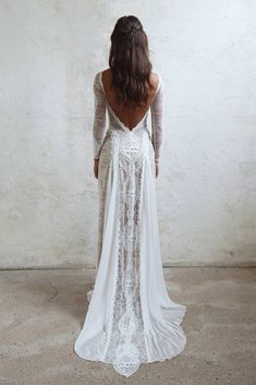 Bohemian Long Sleeve Lace Wedding Dress Beach Bridal Gown,WW152 – winkbridal Lace Wedding Dress Beach, Boho Wedding Dress With Sleeves, Wedding Dress Beach, Backless Lace Wedding Dress, Bohemian Wedding Dress Lace, Back Wedding Dress, Beach Bridal, Grace Loves Lace, Bohemian Wedding Dress