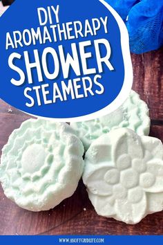 homemade diy aroma therapy shower steamers on a wooden table