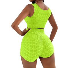 Fluorescent Green Sleeveless Tank with Short Sports Set Yellow Sleeveless Stretch Sports Bra, Yellow Stretch Sleeveless Sports Bra, Green Sleeveless Sports Bra For Yoga, Sleeveless Green Sports Bra For Yoga, Green Sleeveless Sports Bra For Gym, Yellow Stretch Sleeveless Activewear, Green Moisture-wicking Sleeveless Sports Bra, Green Athleisure Sports Bra, Yellow Sleeveless Sports Activewear