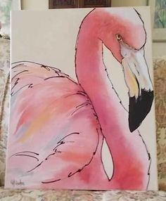 an image of a pink flamingo painted on canvas