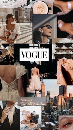 a collage of photos with the word voque written in white on top of it