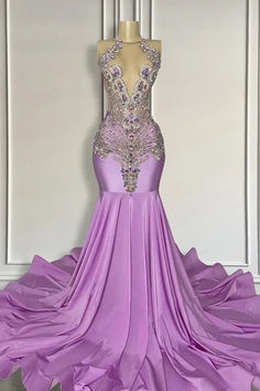 Long Lilac Sleeveless Halter Mermaid Prom Dress With Beadings Prom Dress Sleeveless, Black Lace Formal Dress, Black Lace Evening Dress, Mermaid Gown Prom, Prom Dress Pictures, Prom 2022, Burgundy Homecoming Dresses, Plus Size Evening Gown, Classy Prom