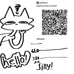 a drawing of a cat with the word hello kitty on it's face and qr