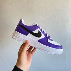 Shoe Artwork, Black Air Force 1, Nike Air Force 1 Custom, Custom Nike Shoes, Air Force 1 Custom, Custom Air Force 1, Custom Nike, Fresh Shoes, Pretty Purple