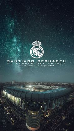 an aerial view of the santiago bernabeu stadium at night with stars in the sky