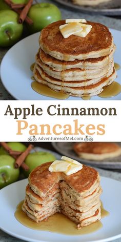 apple cinnamon pancakes stacked on top of each other