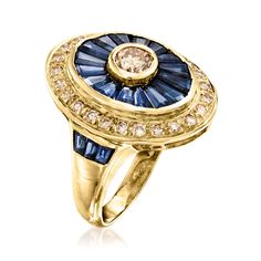 Ross-Simons - C. 1980 Vintage 2.20ct t. w. Sapphire, .70ct t. w. Diamond Ring Size 6. C. 1980. This fanciful ring from our Estate collection will guarantee you leave a striking presence anywhere you go! Features a bold oval of 2.20 ct. t. w. tapered baguette sapphires illuminated by .70 ct. t. w. round diamonds scintillating inside and along the outer edge. Crafted in 14kt yellow gold. 3/4" wide. Diamond and sapphire ring. Exclusive, one-of-a-kind Estate Jewelry. Sapphire birthstones are the perfect gift for September birthdays. Diamond And Sapphire Ring, Jewelry Sapphire, Sapphire Birthstone, Vintage Sapphire, Fine Jewelery, Yellow Gold Jewelry, Estate Jewelry, Sapphire Ring, Round Diamonds