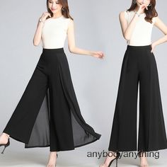 Women Chiffon Wide-leg Trousers Straight High Waist Cropped Pant Casual CulottesWomen Chiffon Wide-leg Trousers Straight High Waist Cropped Pant Casual Culottes     Shipping ●    Items will be sent within 5 days of payment verification ●     Items will be shipped from China. Delivery time may vary due to different countries, public holidays, customs issues, logistic arrangements, etc. Your understanding will be greatly appreciated.  Return Policy ●     If you want to return an item, it must be i Pants For Crop Tops, Palazzo Pants Outfit Formal, Wide Leg Pants Outfit Formal, Formal Pants Outfit Wedding, Defense Outfit, Dressy Pants Outfits, Palazzo Pants Outfit, Pinterest Wardrobe, Wide Leg Pants Outfit