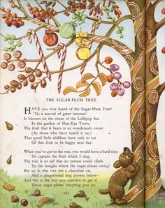 an old children's book with a bear sitting under a tree and candy canes