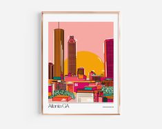 Explore the dynamic charm of Atlanta's skyline through our meticulously crafted Atlanta GA Skyline Art Print. This digital artwork beautifully captures the vibrancy and allure of the city, elevating your space with its captivating presence. Bring the energy of Atlanta into your collection and transform your surroundings with this extraordinary piece. Atlanta Skyline, Iconic Buildings, Skyline Art, Artwork Display, Retro Wall Art, Retro Wall, Atlanta Ga, Botanical Prints, Printed Paper