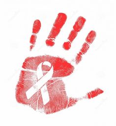 a red hand with a white ribbon on it