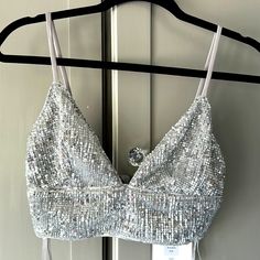 Brand New With Tag, Very Sexy And Stylish. Silver Bralette, Sparkly Crop Top, Cute White Shirts, Silver Bra, Sparkly Crop Tops, Abyss By Abby, Night Tops, Silver Top, Silver Tops