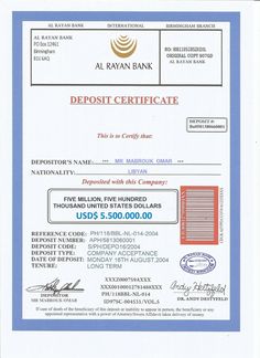 a certificate for depositing money from the bank