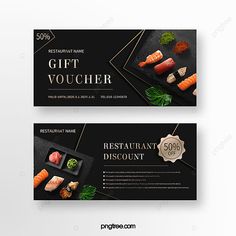 two black gift vouchers with sushi and chopsticks on the side