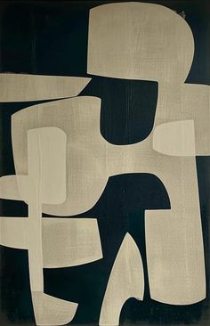 an abstract painting with white and black shapes