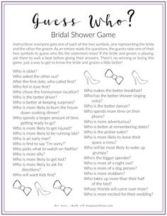 the bridal shower game with question marks