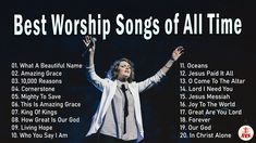 the best worship songs of all time are on this poster, which features an image of a woman holding her hands up