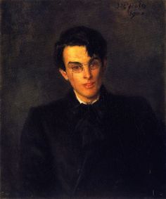 an oil painting of a man in a black suit