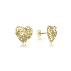 14k Gold Diamond Cut Heart Earrings, Gold Heart Earrings Diamond Cut Gift, Valentine's Day Yellow Gold Heart Earrings With Diamond Cut, 14k Gold Heart-shaped Diamond Cut Earrings, 14k Gold Heart Earrings With Diamond Cut, Gold Things, Gold Nugget Ring, Quinceanera Jewelry, Dope Jewelry Accessories