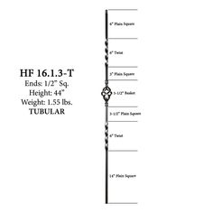 the height and width of a pole with measurements for each end, including two feet