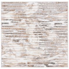 an area rug that is made out of wood and fabric with white, brown, gray and