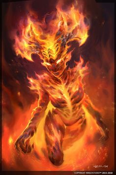 a digital painting of a fire demon