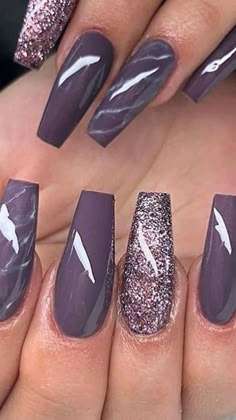 Ongles Gel Violet, Fingernail Designs, Long Nail Designs, Trendy Nail Design