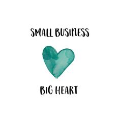 the words small business are written in black ink on a white background with a green heart