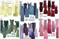 the different colors of dresses are shown in this image