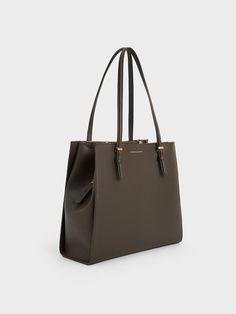 Dark Moss Sansa Tote Bag | CHARLES & KEITH Classic Brown Tote Shoulder Bag, Timeless Brown Rectangular Shoulder Bag, Timeless Brown Tote Shoulder Bag, Brown Tote Shoulder Bag For Everyday Luxury, Elegant Tote Bag, Timeless Black Rectangular Bag, Corporate Bag, Charles And Keith Tote Bag, Charles Keith Bags