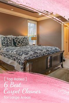 a bed sitting in the middle of a bedroom next to a window with pink paint on it