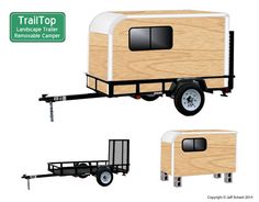 the trailer is made out of wood and has two sides that are attached to each other