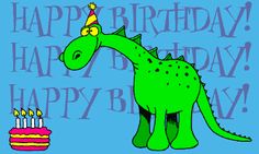 a green dinosaur with a birthday cake and candles