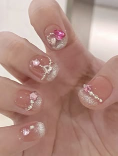 Pink Nails Korean, Cute Nails For Birthday Pink, Nail Art Inspo Aesthetic, Kawaii Pink Nails, Press On Nail Designs, Color For Nails, Smiling Faces