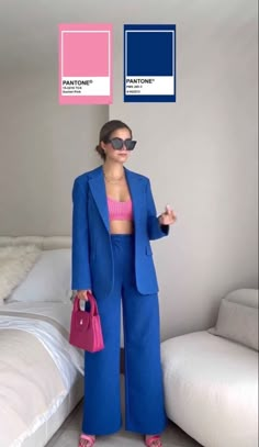 Royal Blue Color Block Outfit, Royal Blue Combination Color, Royal Blue Color Combinations, Royal Blue Combination, Royal Blue Pants Outfit, Semi Casual Outfit, Royal Blue Pants, Royal Blue Outfits, Blue Color Combinations