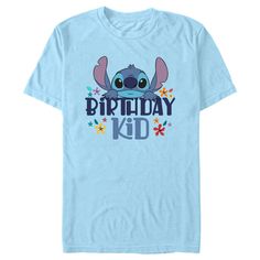 Ohana means family, and family means no tee gets left behind! Find the perfect style for your special day with this officially licensed Men's Disney Lilo & Stitch Birthday Kid Graphic T-Shirt! This fun design features Stitch peeking over the phrase: "Birthday Kid" in shades of blue, surrounded by colorful flowers across the front. Celebrate a certain alien, otherwise known as Experiment 626 in style this year with new hilarious apparel from the movie! Experiment 626, Stitch Birthday, Ohana Means Family, Baddie Tips, Sleeve Packaging, Lilo Stitch, Graphic Tee Design, Disney Lilo, Fun Design