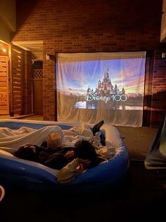 an inflatable bed is set up for a movie