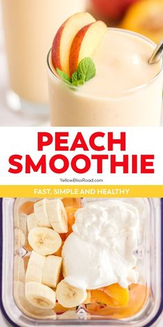 a book cover for peach smoothie with fruit and yogurt in the background