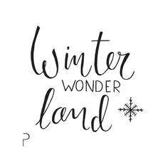 the words winter wonder land written in black ink on a white background with snowflakes