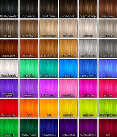 Hair Colour Chart Shades, Hair Color Names Shades, Color Chart Hair, Shades Of Blue Hair Color Chart, Types Of Purple Shades For Hair, Best Blue Hair Dye, Hair Dye Color Chart, Nail Designs Easy, Pravana Chromasilk Color Chart