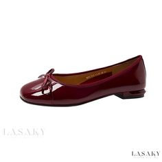 Lasaky - Timeless Vintage Bow Tied Patent Leather Flat Shoes in Genuine Soft Leather, Round Toe, Chunky Heel, in Burgundy Chic Ballet Flats, Korean Fashion Elegant, Shoes Korean, Leather Loafers Women, Burgundy Shoes, Dress Loafers, Dress Flats, Mary Jane Shoes Womens, Square Head